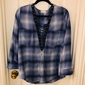 Plaid cross front long sleeve